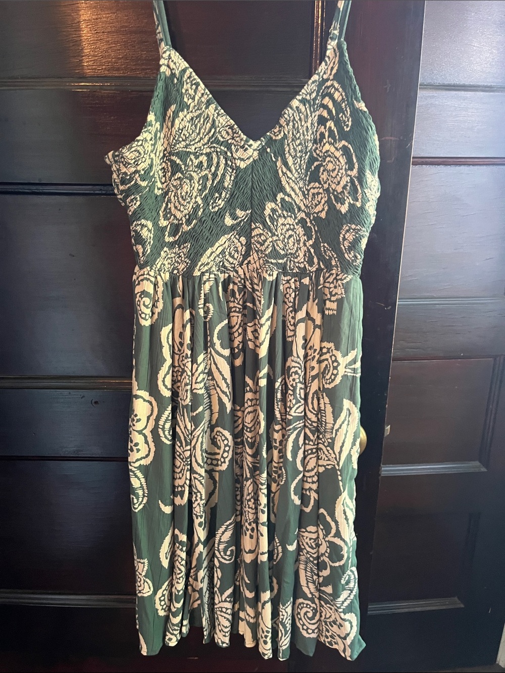 Angie Olive Green Midi Dress with Cream Floral Pattern